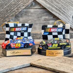 Pair-Vintage NASCAR Winner's Circle Ornaments-2003 Jeff Gordon & 2002 Ricky Rudd